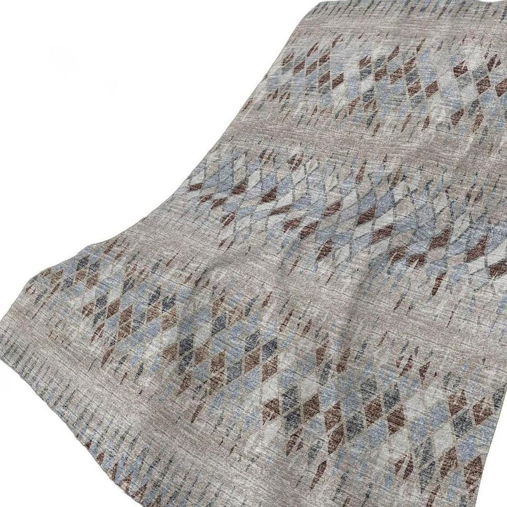 50" X 70" Blue And Gray Geometric Polyester Woven Plush Throw Blanket