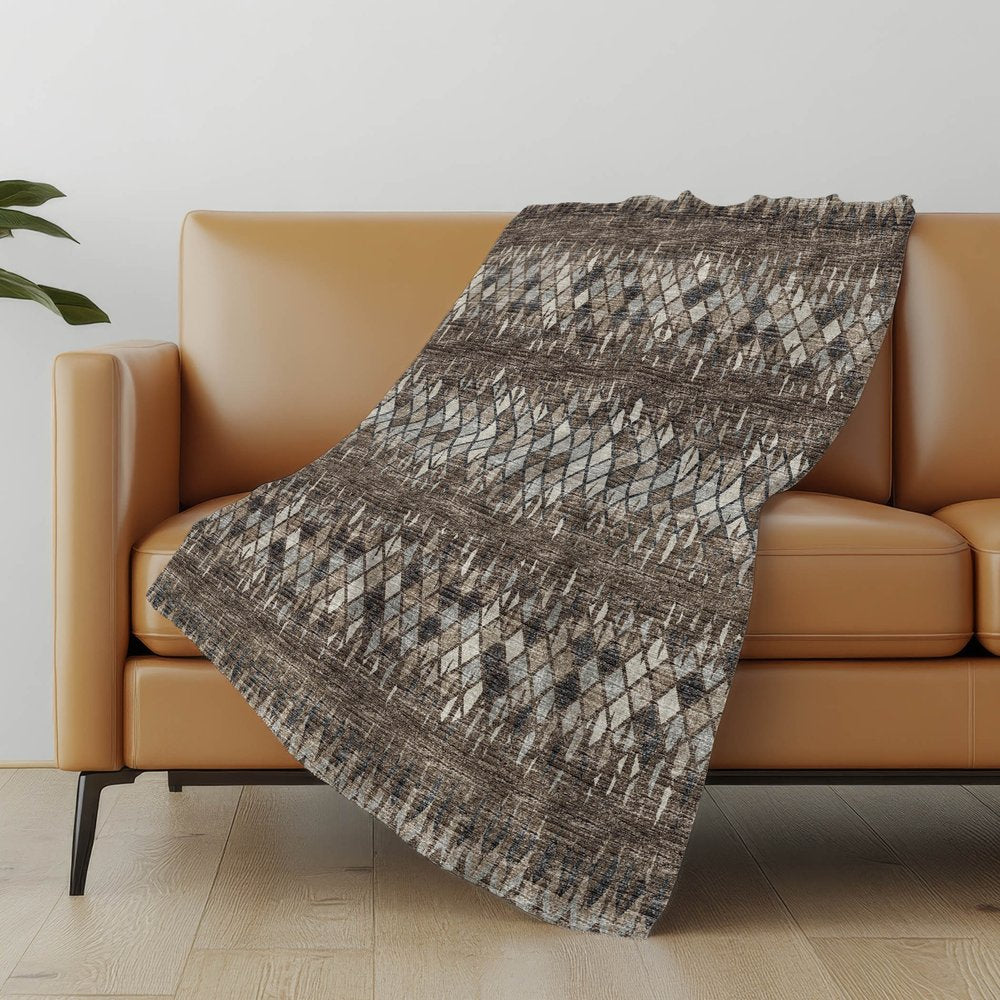 50" X 70" Brown And Beige Geometric Polyester Woven Plush Throw Blanket