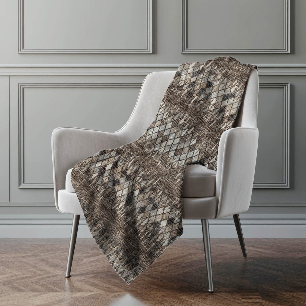50" X 70" Brown And Beige Geometric Polyester Woven Plush Throw Blanket