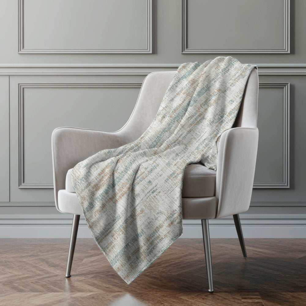 50" X 70" Ivory And Blue Abstract Polyester Woven Plush Throw Blanket