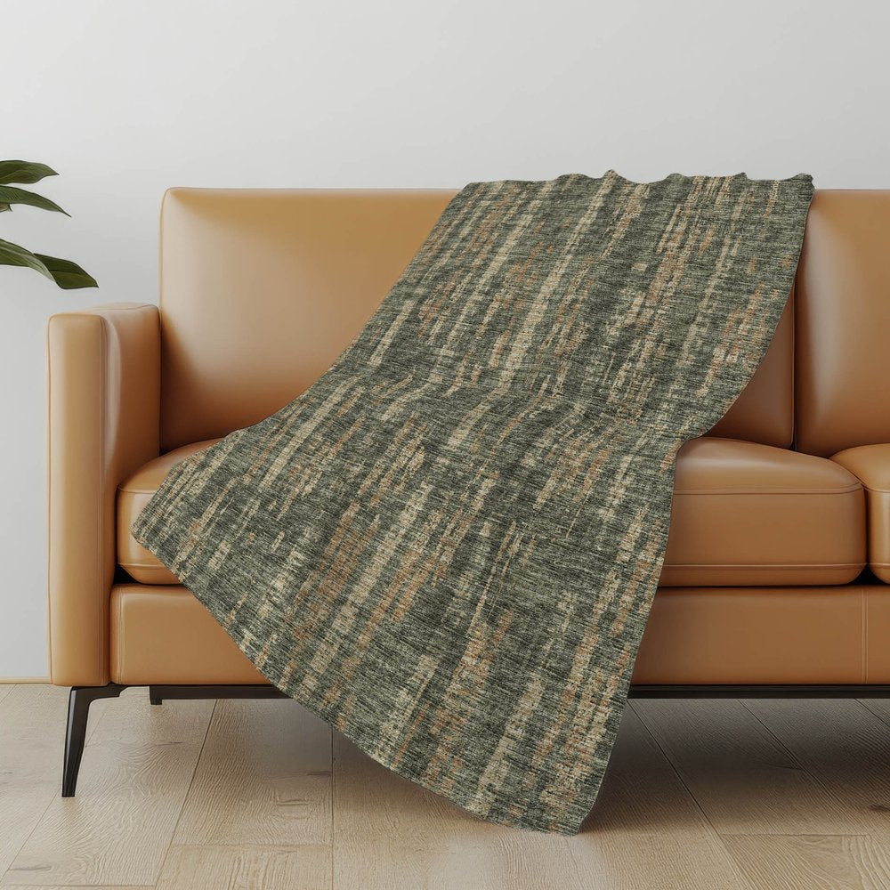 50" X 70" Green And Wheat Abstract Polyester Woven Plush Throw Blanket