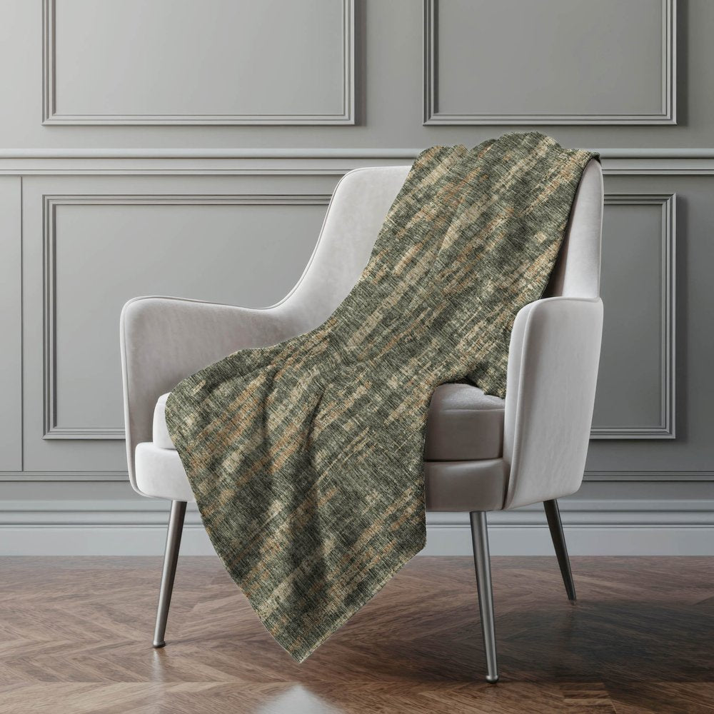 50" X 70" Green And Wheat Abstract Polyester Woven Plush Throw Blanket