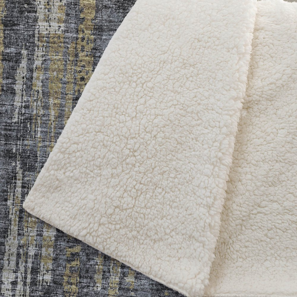 50" X 70" Granite Gray And Gold Abstract Polyester Woven Plush Throw Blanket