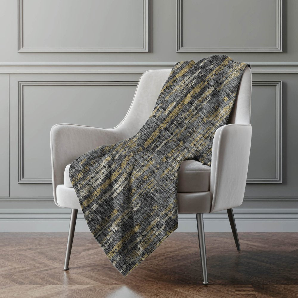 50" X 70" Granite Gray And Gold Abstract Polyester Woven Plush Throw Blanket