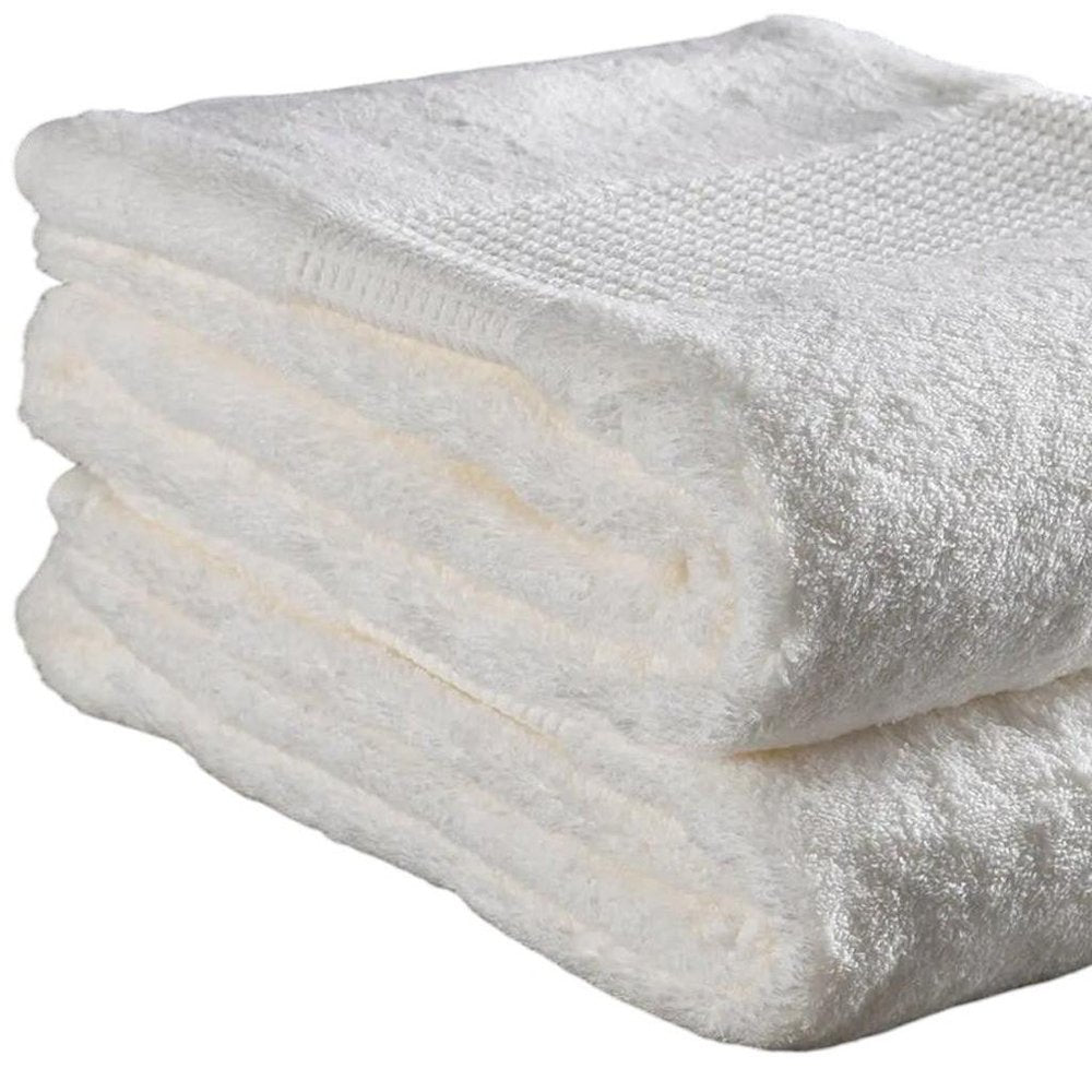 Set of Two White Cotton 16" X 30" Quick Dry Terry Cloth Hand Towels