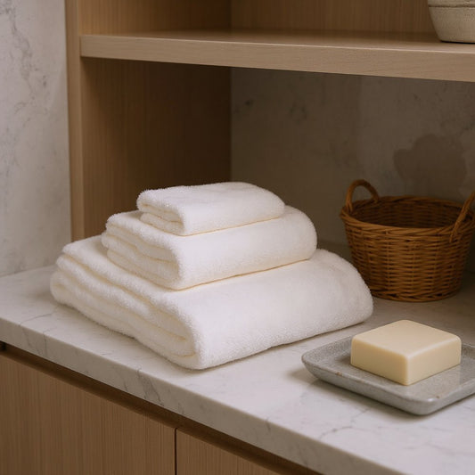 Set of Three White Cotton Quick Dry Terry Cloth Towels