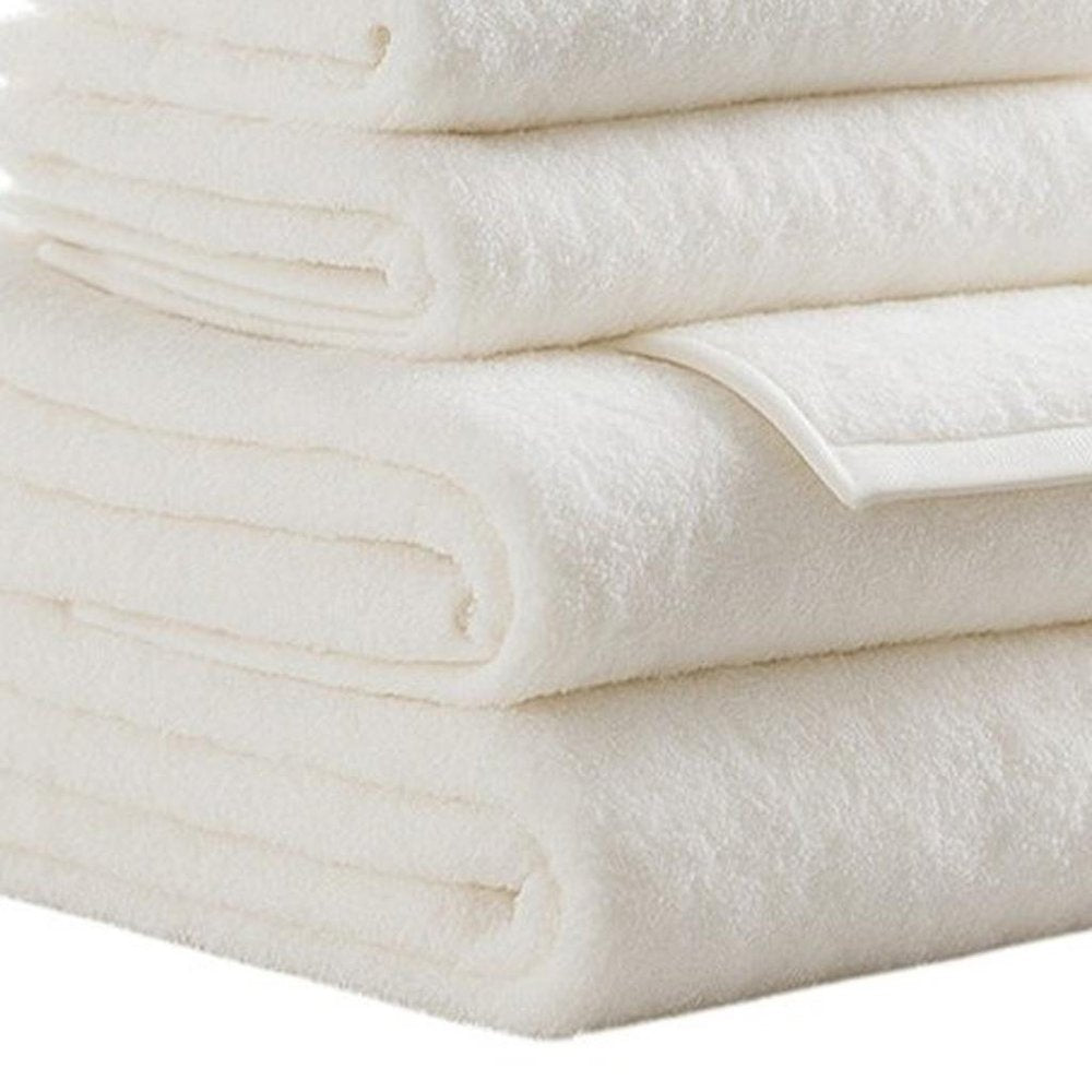 Set of Six White Cotton Quick Dry Terry Cloth Towels