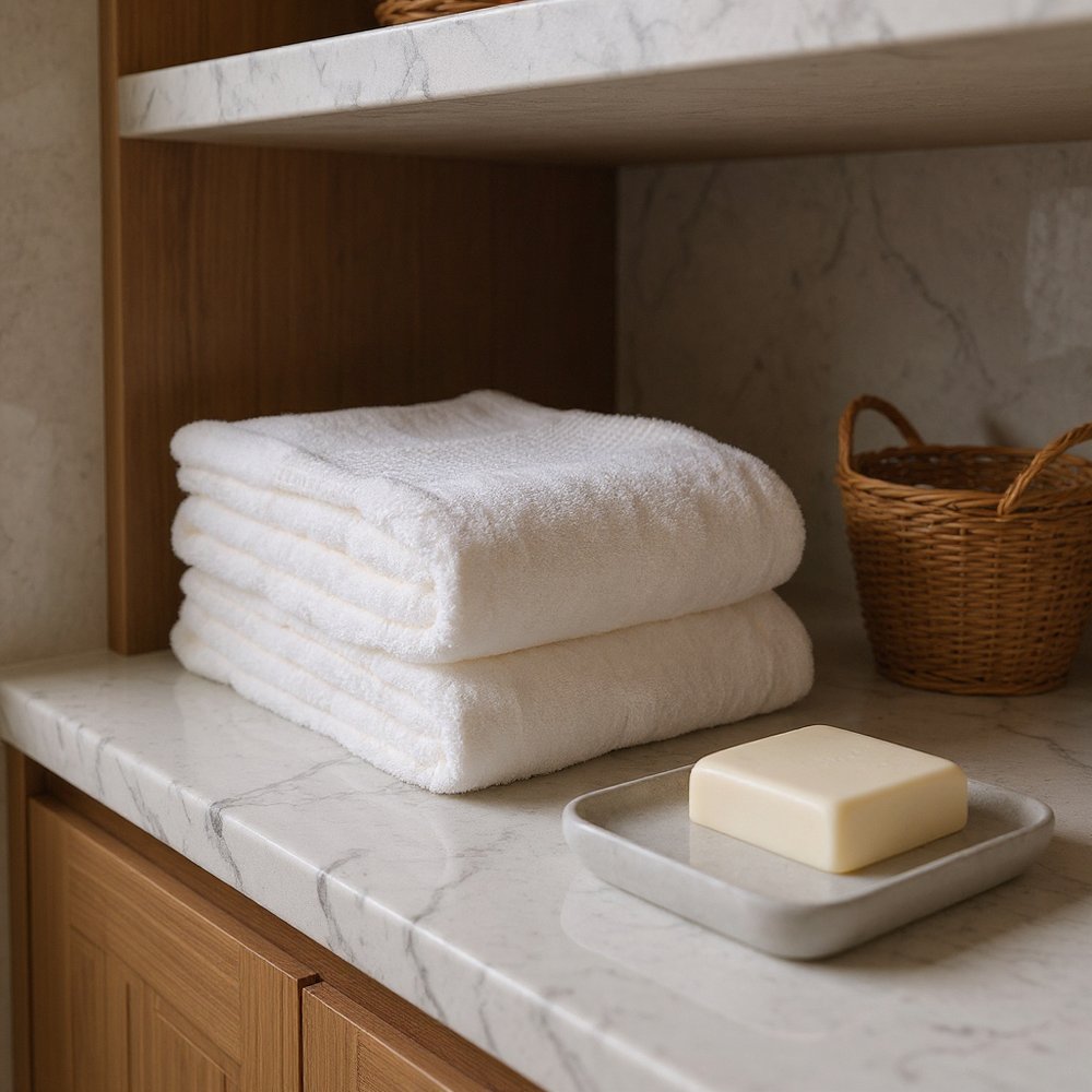 Set of Two Ivory Cotton 16" X 30" Quick Dry Terry Cloth Hand Towels