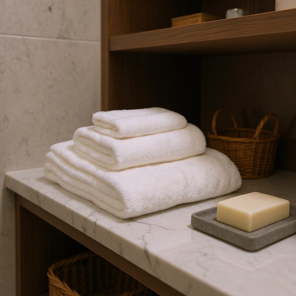 Set of Three Ivory Cotton Quick Dry Terry Cloth Towels