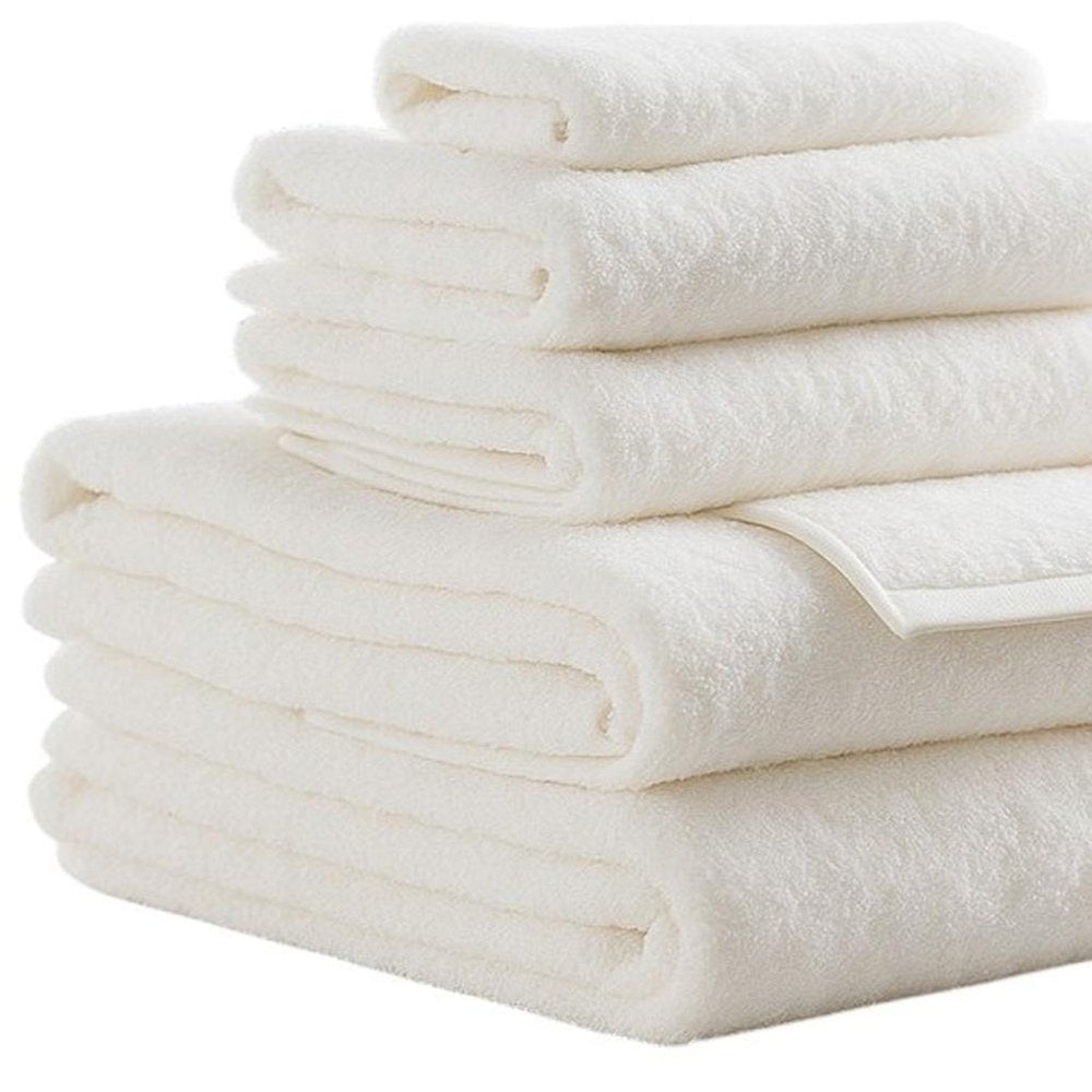 Set of Six Ivory Cotton Quick Dry Terry Cloth Towels