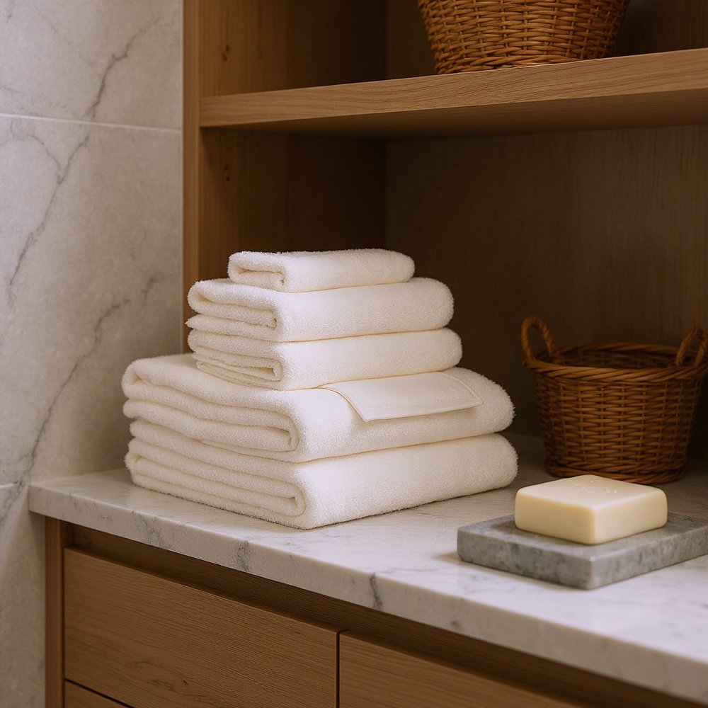 Set of Six Ivory Cotton Quick Dry Terry Cloth Towels