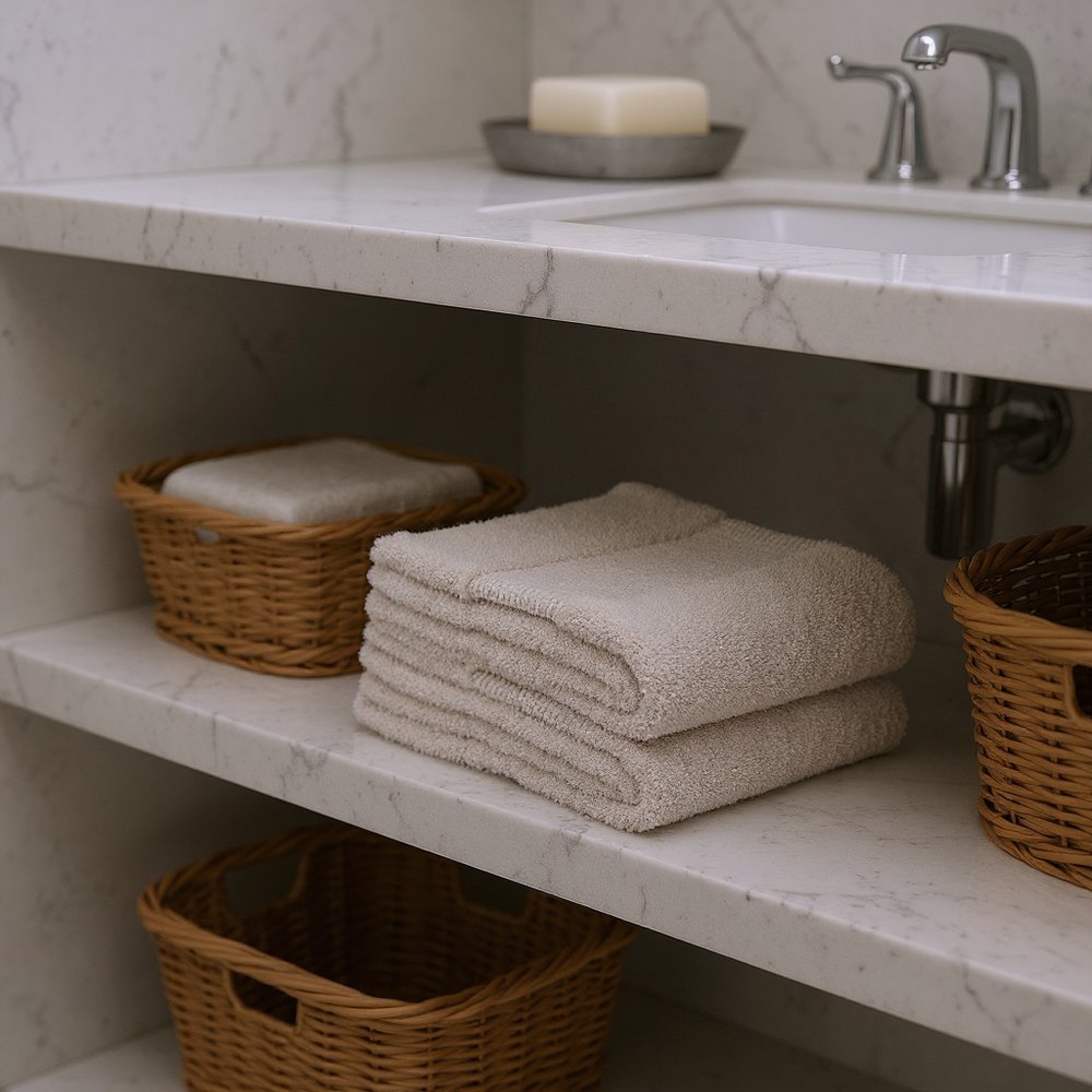 Set of Two Beige Cotton 13" X 13" Quick Dry Terry Cloth Washcloths