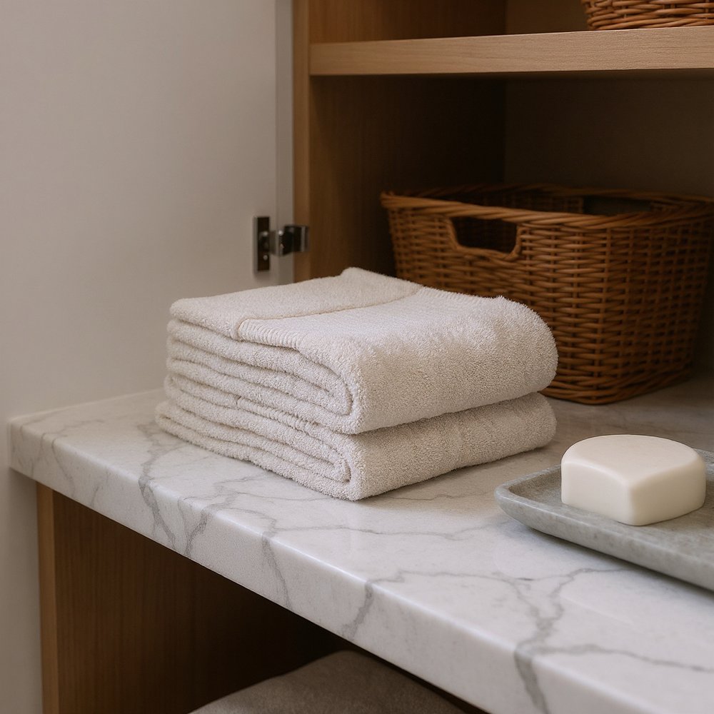 Set of Two Beige Cotton 30" X 54" Quick Dry Terry Cloth Bath Towels