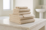 Set of Six Beige Cotton Quick Dry Terry Cloth Towels