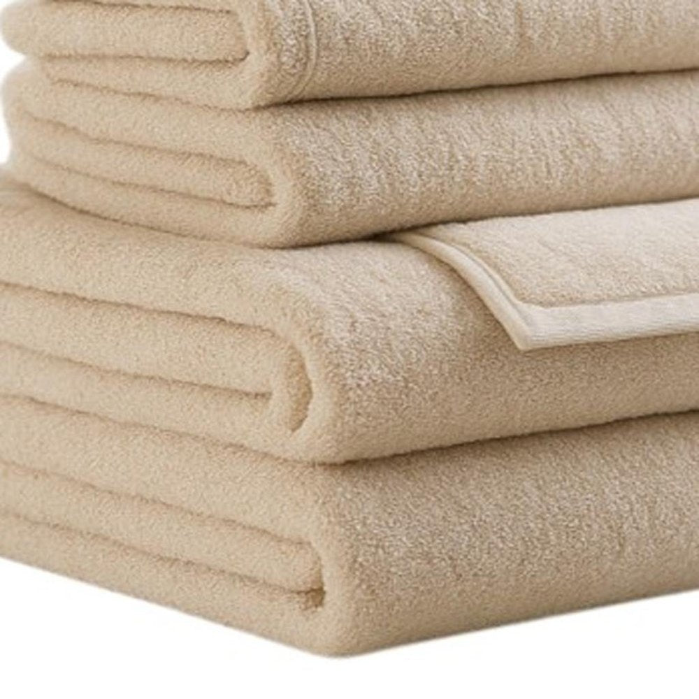 Set of Six Beige Cotton Quick Dry Terry Cloth Towels