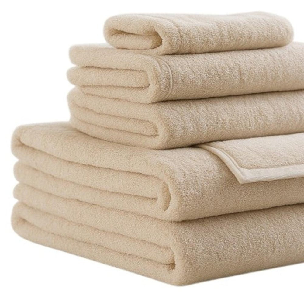 Set of Six Beige Cotton Quick Dry Terry Cloth Towels