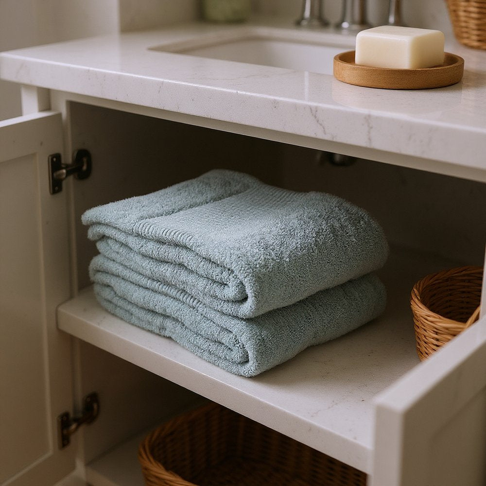 Set of Two Sea Green Cotton 16" X 30" Quick Dry Terry Cloth Hand Towels