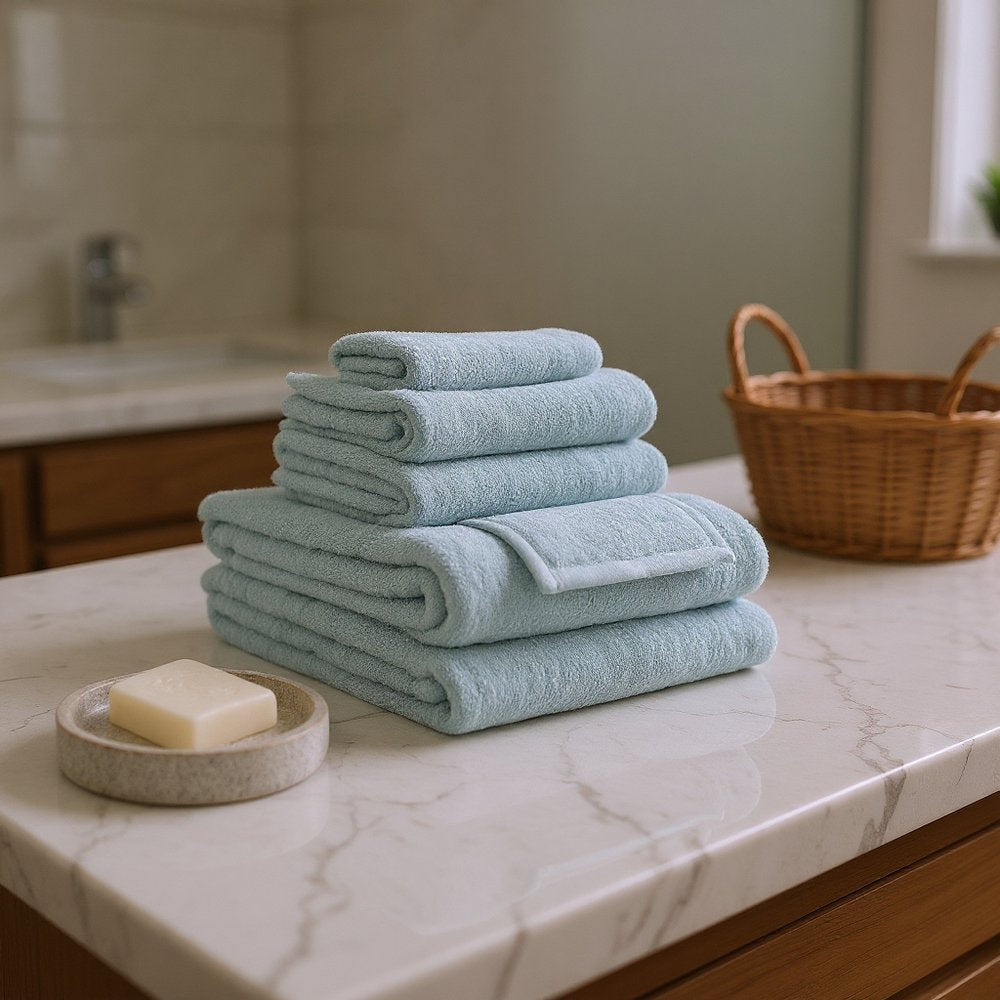 Set of Six Sea Green Cotton Quick Dry Terry Cloth Towels