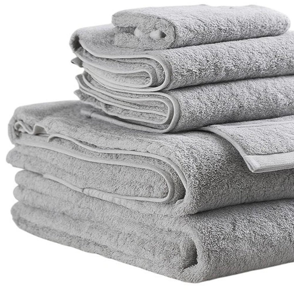 Set of Six Light Gray Cotton Quick Dry Terry Cloth Towels