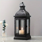 13" Clear And Black Glass And Metal Tabletop Lantern Candle Holder