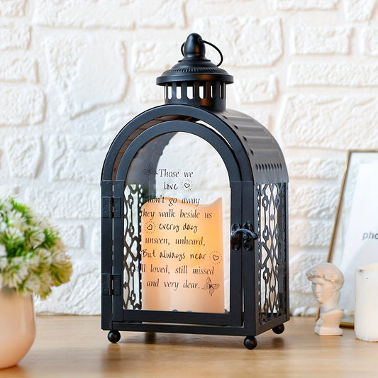 11" Clear And Black Glass And Metal Memorial Remembrance Lantern Candle Holder