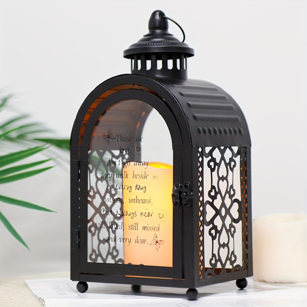 11" Clear And Black Glass And Metal Memorial Remembrance Lantern Candle Holder