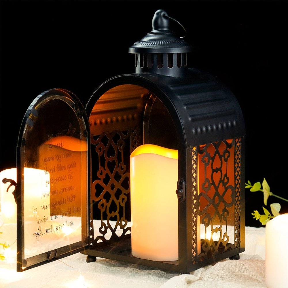 11" Black Glass Tabletop Lantern Candle Holder
