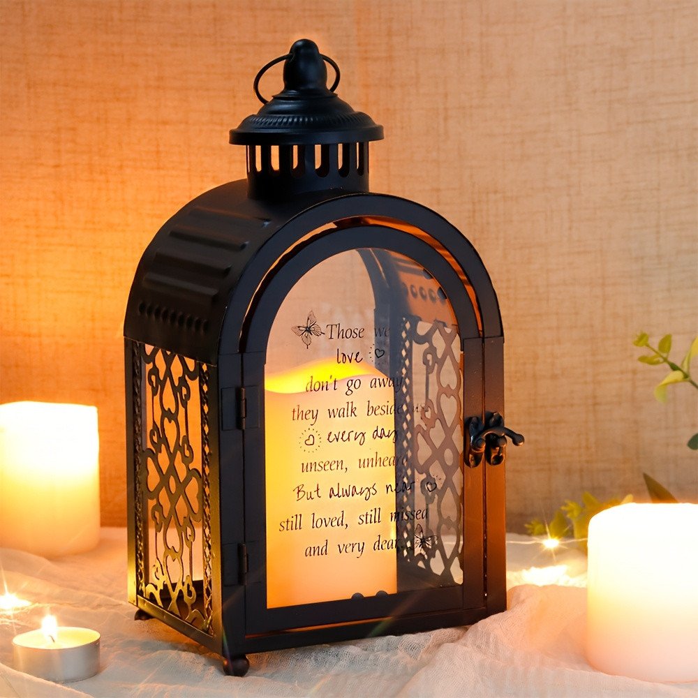 11" Clear And Black Glass And Metal Memorial Remembrance Lantern Candle Holder