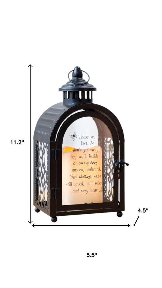 11" Clear And Black Glass And Metal Memorial Remembrance Lantern Candle Holder