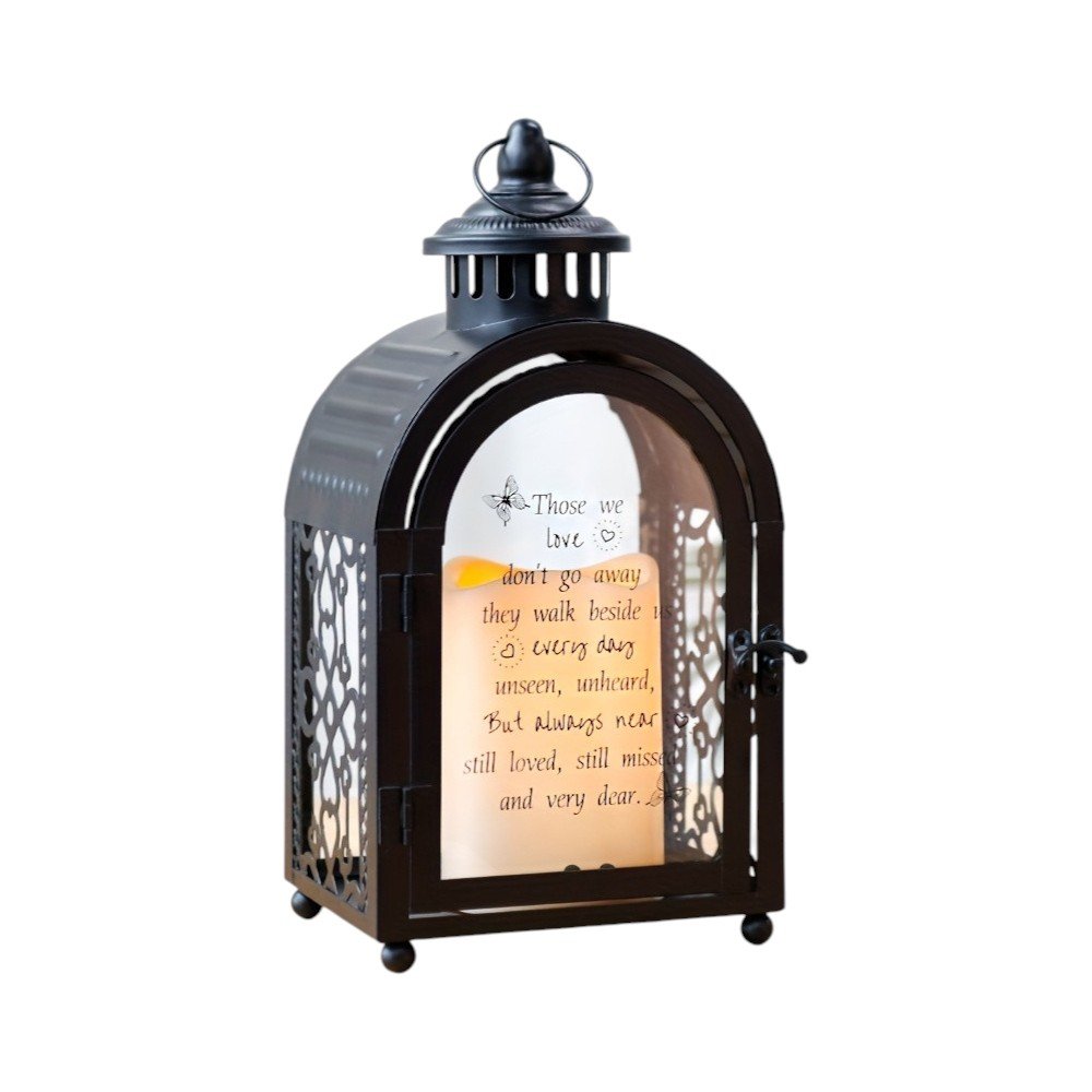 11" Black Glass Tabletop Lantern Candle Holder