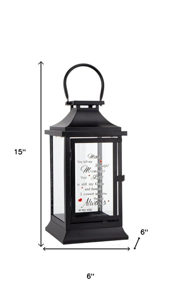 15" Black Glass Tabletop Lantern Candle Holder