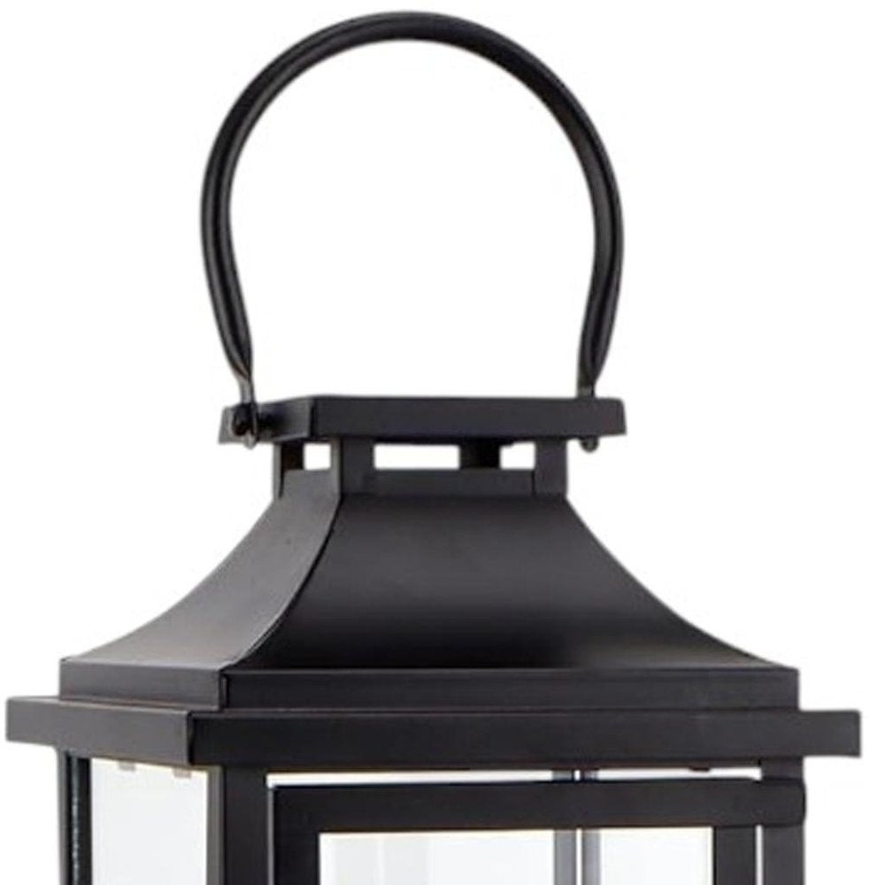 15" Black Glass Tabletop Lantern Candle Holder