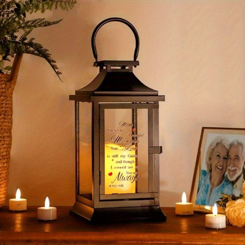 15" Black Glass Tabletop Lantern Candle Holder