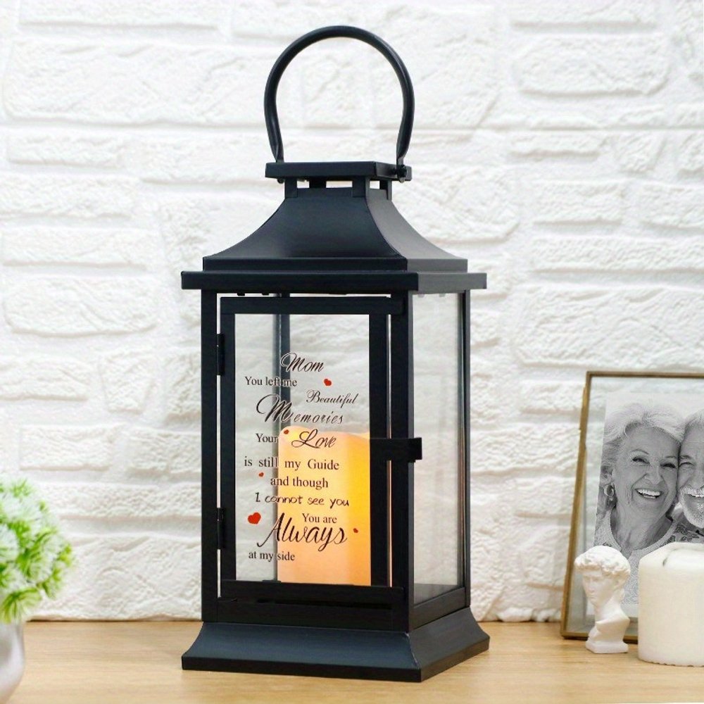 15" Black And Clear Glass And Metal Memorial Remembrance Lantern Candle Holder