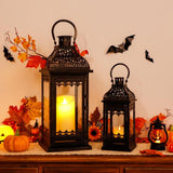 Set of Two Clear And Black Glass And Metal Tabletop Lantern Candle Holders