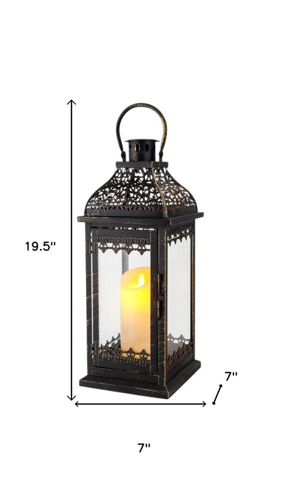 20" Black Glass Tabletop Lantern Candle Holder