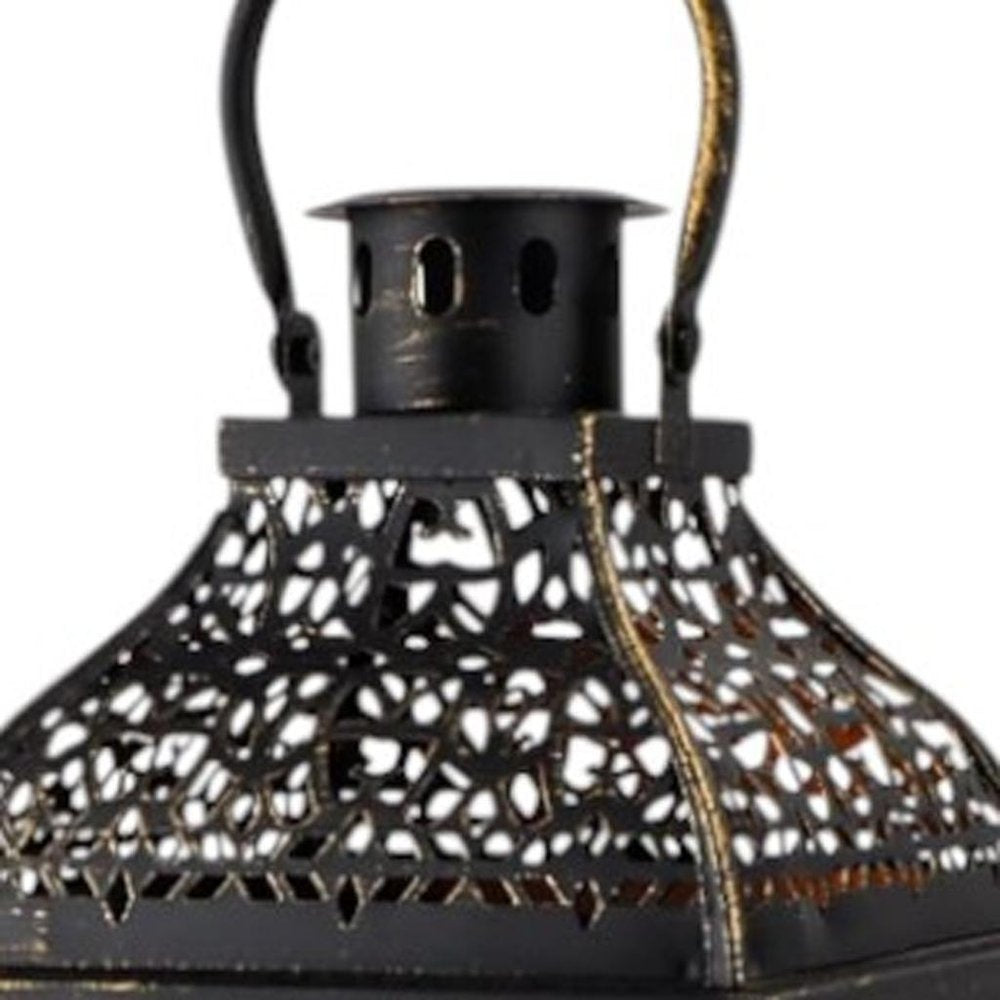 20" Black Glass Tabletop Lantern Candle Holder