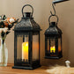 Set of Two Clear And Black Glass And Metal Tabletop Lantern Candle Holders
