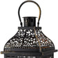 Set of Two Clear And Black Glass And Metal Tabletop Lantern Candle Holders