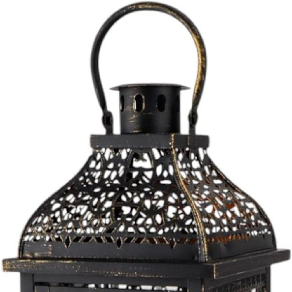 Set of Two Clear And Black Glass And Metal Tabletop Lantern Candle Holders