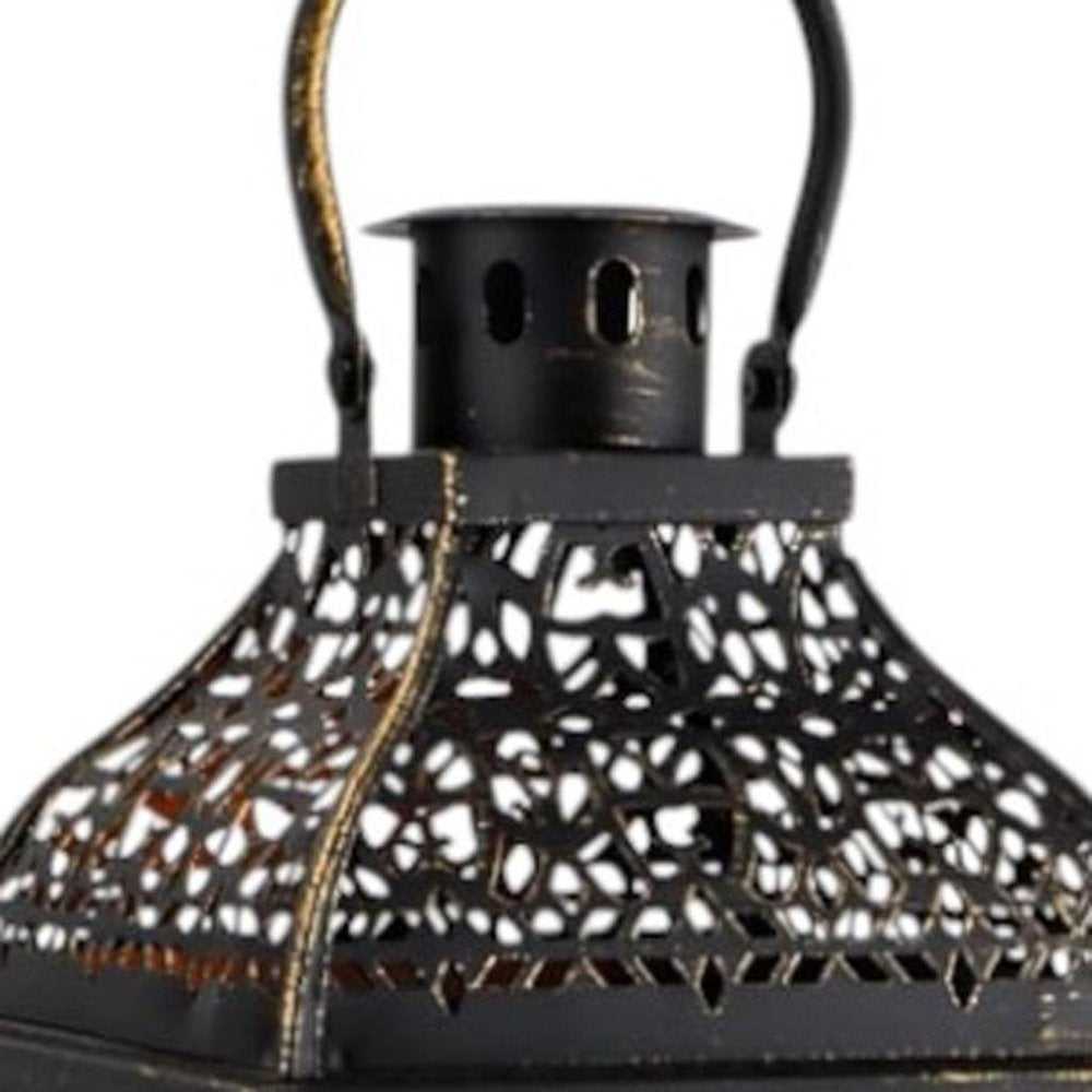 Set of Two Clear And Black Glass And Metal Tabletop Lantern Candle Holders