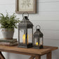 20" Black Glass Tabletop Lantern Candle Holder