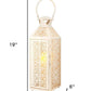 Set of Two White Filigree Metal Tabletop Lantern Candle Holders