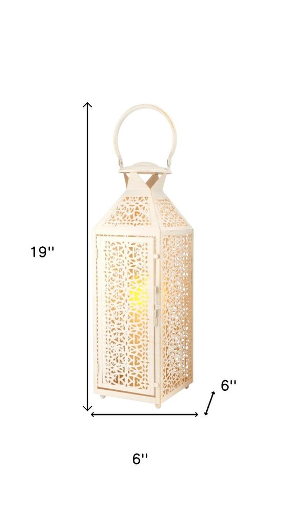 19" White Glass Tabletop Lantern Candle Holder