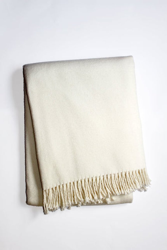 55" X 70" Cream Cotton Blend Plush Throw Blanket with Fringe