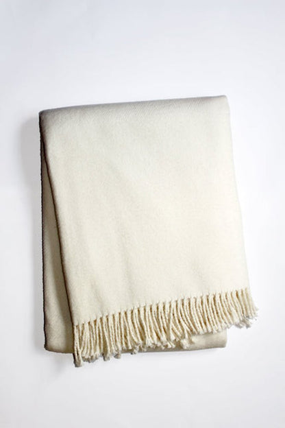 55" X 70" Cream Cotton Blend Plush Throw Blanket with Fringe
