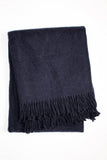 55" X 70" Navy Blue Cotton Blend Plush Throw Blanket with Fringe