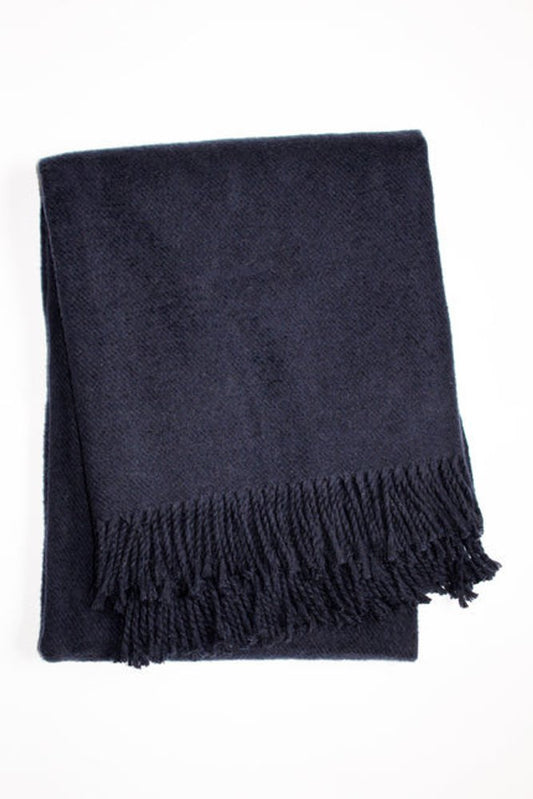 55" X 77" Navy Blue Cotton Blend Woven Plush Throw Blanket with Fringe