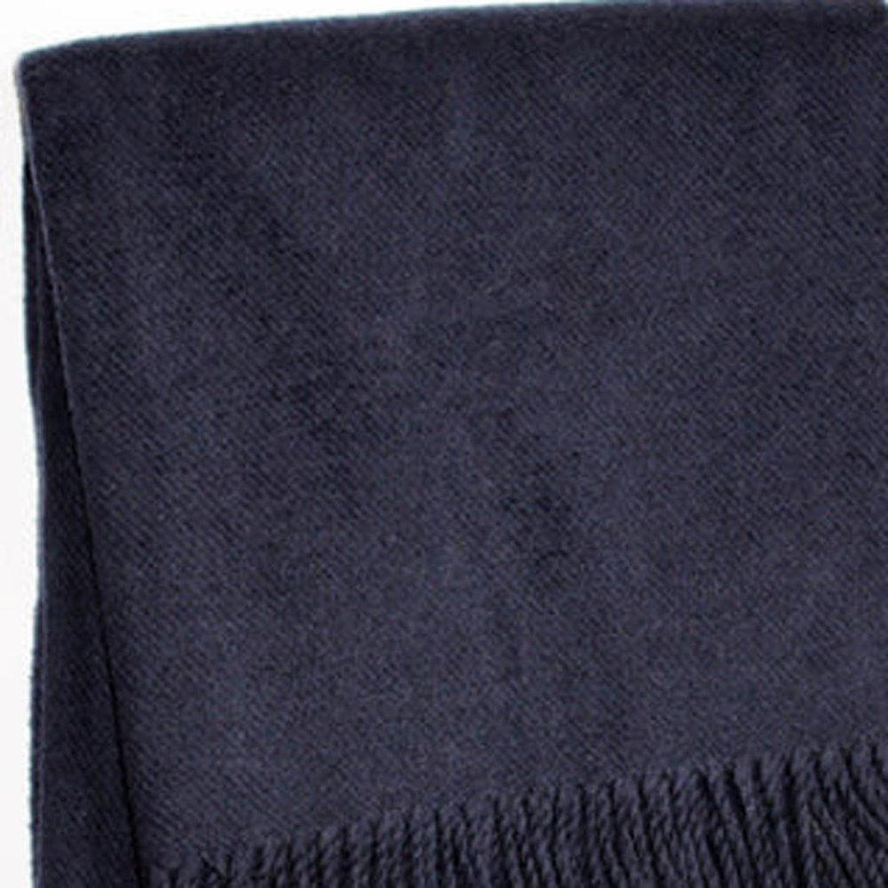55" X 77" Navy Blue Cotton Blend Woven Plush Throw Blanket with Fringe