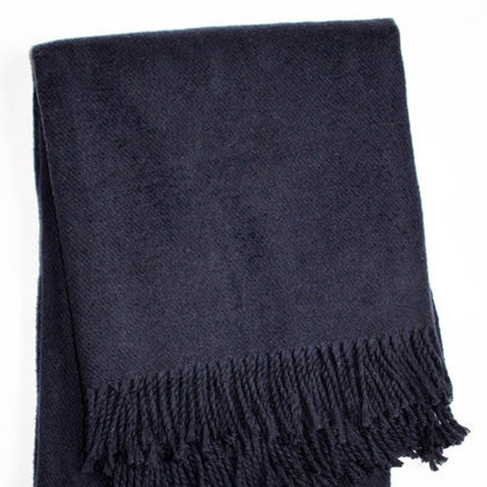 55" X 77" Navy Blue Cotton Blend Woven Plush Throw Blanket with Fringe